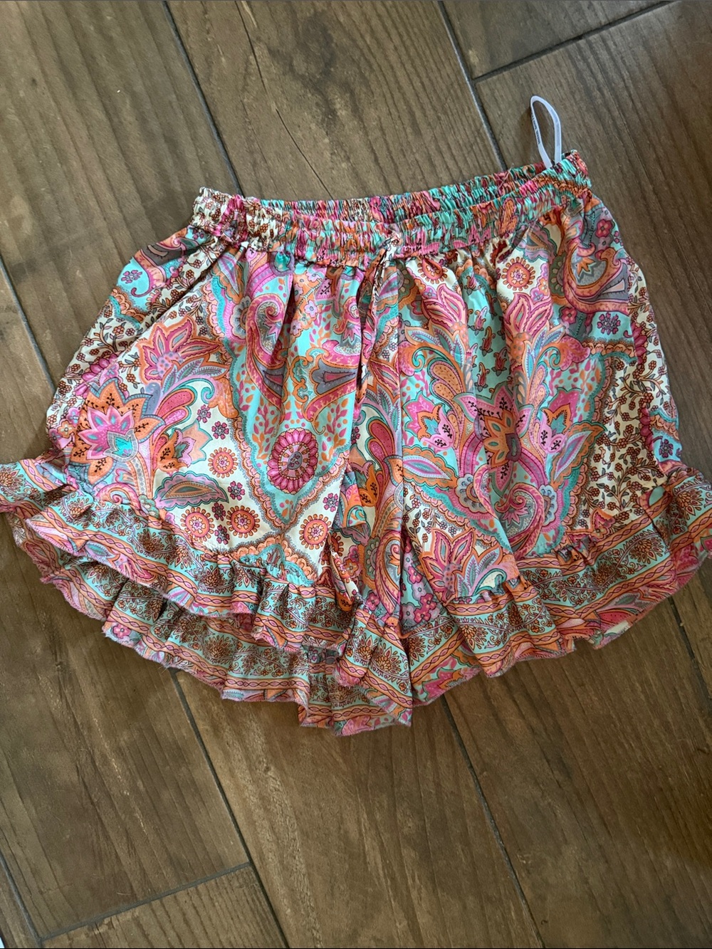 India Boutique Paisley Ruffle Shorts in Mint & Pink